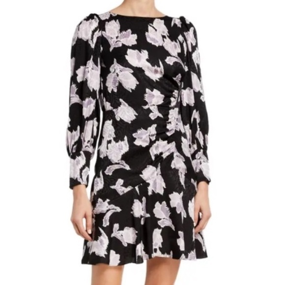 2x HP NWT Rebecca Taylor Silk Ikat Multi Black Ruched Mini Dress - Picture 1 of 7